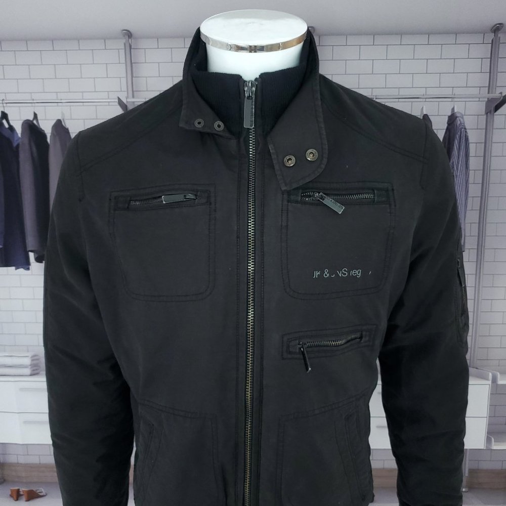 JACK & JONES Jacket BLACK Zip-up Coat Sz Large